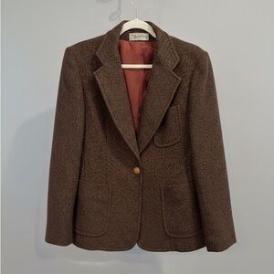Vintage Evan Picone Brown Wool Blazer Jacket Size 14 Classic Tailored